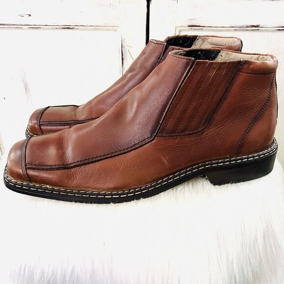 Stacy Adams Brown Leather Square Toe Ankle Dress Chelsea Boots Mens Size 13M - Picture 1 of 8